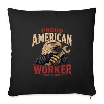 Proud American Worker Eagle Mechanic labor day  - Throw Pillow Cover 17.5” x 17.5” - black - Front