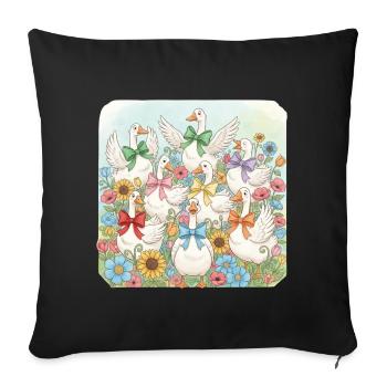 Ducks in Bloom with Bows - Throw Pillow Cover 17.5” x 17.5” - black - Front