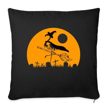 Flamingo Witch Halloween - Throw Pillow Cover 17.5” x 17.5” - black - Front