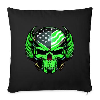 green Skull with USA Flag - Throw Pillow Cover 17.5” x 17.5” - black - Front
