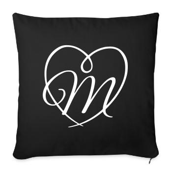 Letter M Heart Calligraphy - Throw Pillow Cover 17.5” x 17.5” - black - Front