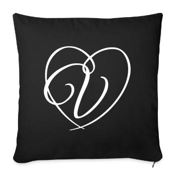 Letter V Heart Calligraphy - Throw Pillow Cover 17.5” x 17.5” - black - Front