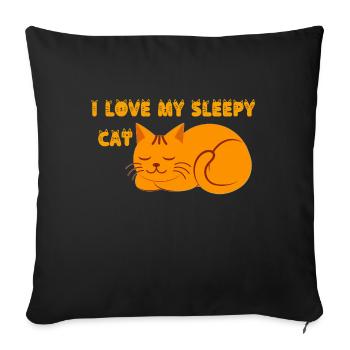 Cute Sleepy Cat Design - Throw Pillow Cover 17.5” x 17.5” - black - Front