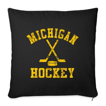 Vintage Michigan Hockey - Throw Pillow Cover 17.5” x 17.5” - black - Front