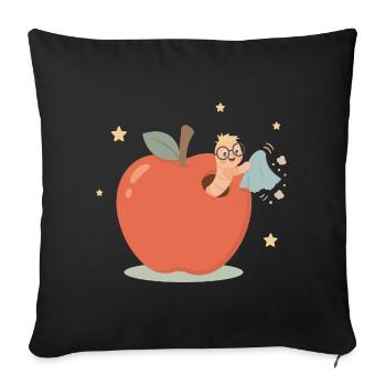 Funny bookworm cleaning house - Throw Pillow Cover 17.5” x 17.5” - black - Front