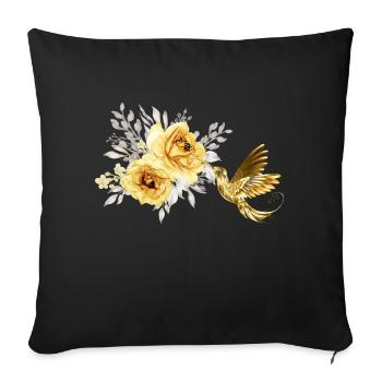 Golden Bird Drinking Honey from Golden Flower Art - Throw Pillow Cover 17.5” x 17.5” - black - Front
