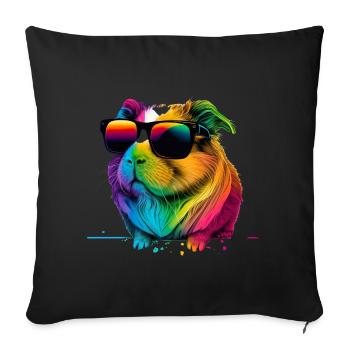 Cute Guinea Pig with Sunglasses for a Guinea pig - Throw Pillow Cover 17.5” x 17.5” - black - Front