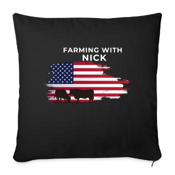 American Cattle T-Shirt Farming With Nick - Throw Pillow Cover 17.5” x 17.5” - black - Front