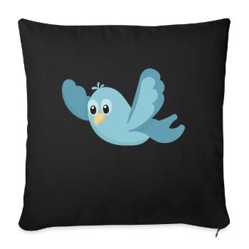 Cartoon Blue Bird - Throw Pillow Cover 17.5” x 17.5” - black - Front