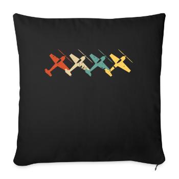 Model Airplane Retro Vintage Rc Plane - Throw Pillow Cover 17.5” x 17.5” - black - Front