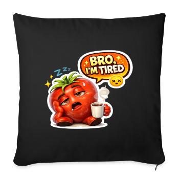 Sleepy Tomato with Coffee - Throw Pillow Cover 17.5” x 17.5” - black - Front