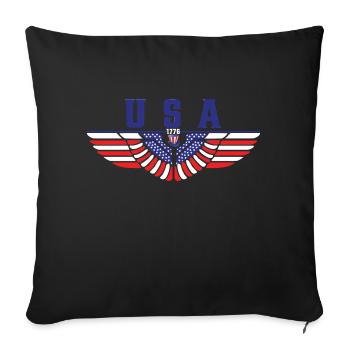 4th of July USA American Flag Eagle Colored Wings. - Throw Pillow Cover 17.5” x 17.5” - black - Front