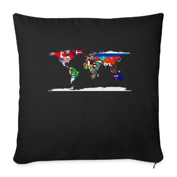 Flag Map Of The World - Throw Pillow Cover 17.5” x 17.5” - black - Front