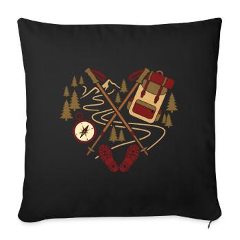Retro Outdoor Hiking Heart Camping Valentine - Throw Pillow Cover 17.5” x 17.5” - black - Front