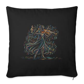 Female Violinist Playing Violin Drawing Art - Throw Pillow Cover 17.5” x 17.5” - black - Front