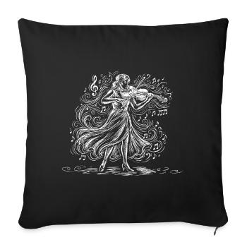 Female Violin Player Drawing Art - Throw Pillow Cover 17.5” x 17.5” - black - Front