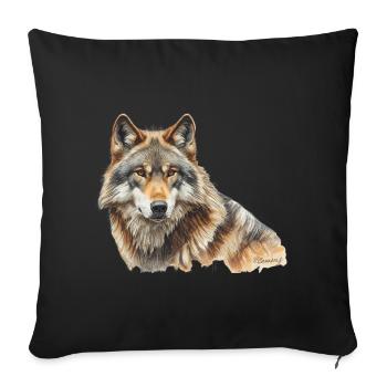 Warm Watercolor Wolf - Throw Pillow Cover 17.5” x 17.5” - black - Front