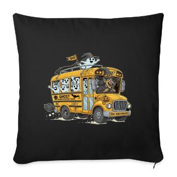 Haunted School Bus with Ghosts and Wolf Witch - Throw Pillow Cover 17.5” x 17.5” - black - Front