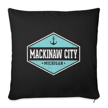 Mackinaw City Michigan Souvenir - Throw Pillow Cover 17.5” x 17.5” - black - Front