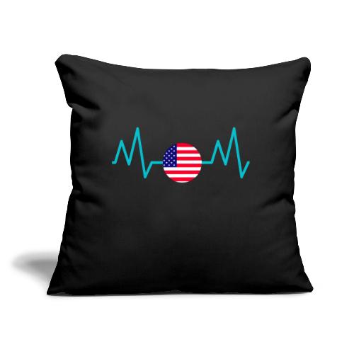 Heartbeat USA Flag – Patriotic American Pride Tee - Throw Pillow Cover 17.5” x 17.5”