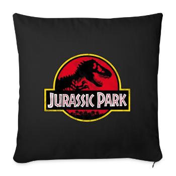 Jurassic Park Classic Logo In Red With T-Rex - Throw Pillow Cover 17.5” x 17.5” - black - Front