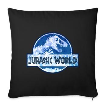 Jurassic World Classic Logo With T-Rex Blue - Throw Pillow Cover 17.5” x 17.5” - black - Front