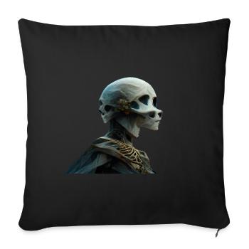 Double face skull of alien or you imagine - Throw Pillow Cover 17.5” x 17.5” - black - Front