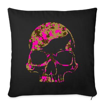 Pink Camo Skull - Throw Pillow Cover 17.5” x 17.5” - black - Front
