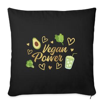 Vegan Power Heart and Avocado Design - Throw Pillow Cover 17.5” x 17.5” - black - Front