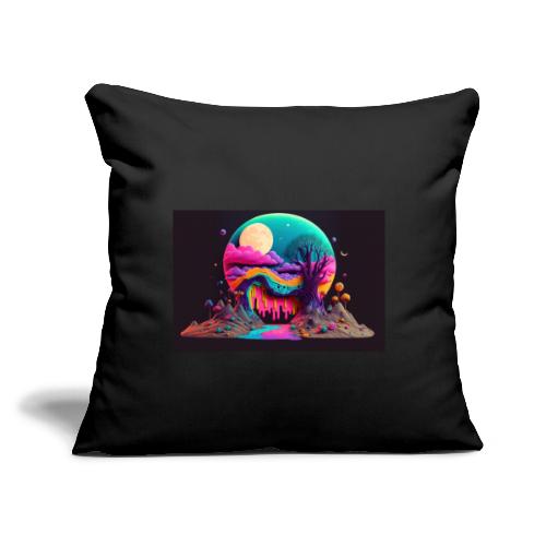 Spooky Full Moon Psychedelic Landscape Paint Drips - Throw Pillow Cover 17.5” x 17.5”