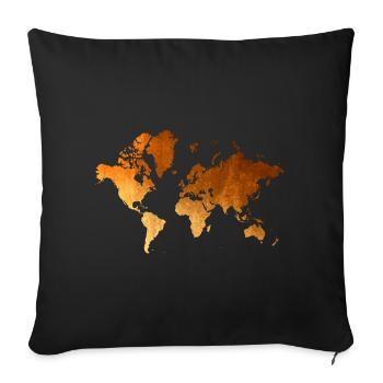 World map golden earth design - Throw Pillow Cover 17.5” x 17.5” - black - Front