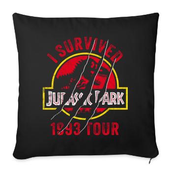 Jurassic Park Scratched Logo I Survived 1993 Tour - Throw Pillow Cover 17.5” x 17.5” - black - Front