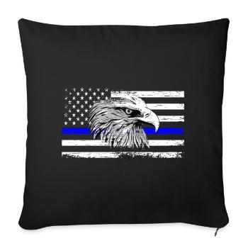USA Flag blue Line with Eagle - Throw Pillow Cover 17.5” x 17.5” - black - Front