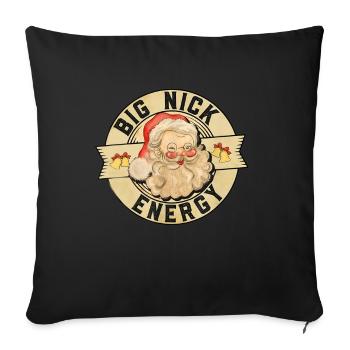 Big Nick Energy, Funny Vintage Santa Claus Wink - Throw Pillow Cover 17.5” x 17.5” - black - Front