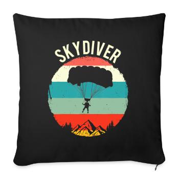 Vintage Skydiving Parachuting Retro Skydiver - Throw Pillow Cover 17.5” x 17.5” - black - Front