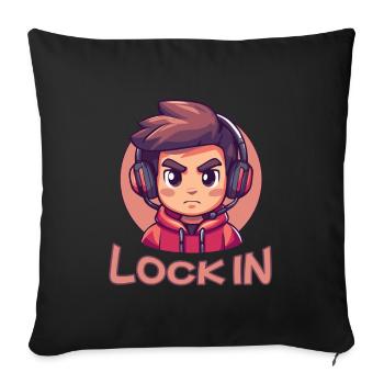 Gaming Boy Lock In Illustration - Throw Pillow Cover 17.5” x 17.5” - black - Front