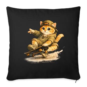 Skate Kitten on Board - Throw Pillow Cover 17.5” x 17.5” - black - Front