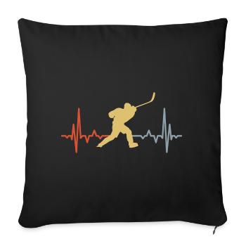 Ice Hockey Player Pulse Line - Throw Pillow Cover 17.5” x 17.5” - black - Front