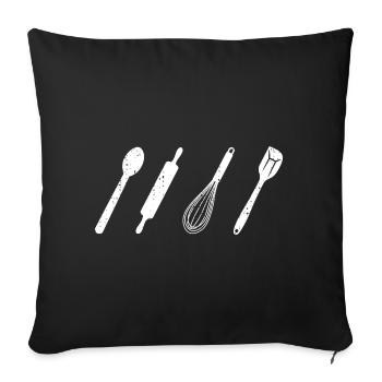 Baking Tools Drawing - Throw Pillow Cover 17.5” x 17.5” - black - Front