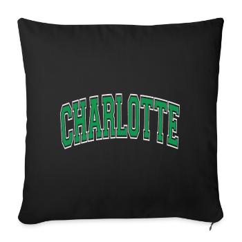 Charlotte Varsity Style Green Text - Throw Pillow Cover 17.5” x 17.5” - black - Front