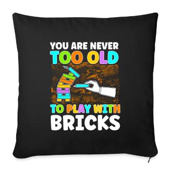 Bricks Building Toy Building Blocks - Throw Pillow Cover 17.5” x 17.5” - black - Front