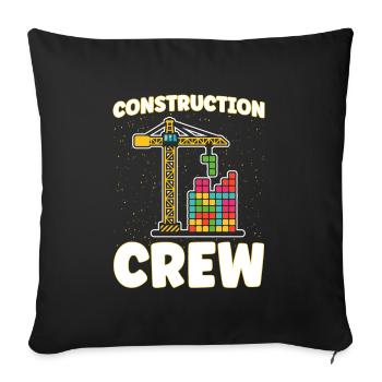 Crew Building Toy Building Blocks - Throw Pillow Cover 17.5” x 17.5” - black - Front