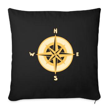 Nautical Compass star / rose, cardinal directions - Throw Pillow Cover 17.5” x 17.5” - black - Front