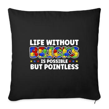 Bricks Building Toy Building Blocks - Throw Pillow Cover 17.5” x 17.5” - black - Front