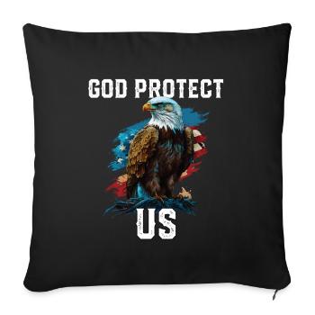 God Protect US American Bald Eagle Christian 4th - Throw Pillow Cover 17.5” x 17.5” - black - Front