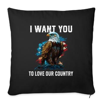I Want You To Love Our Country Patriotic - Throw Pillow Cover 17.5” x 17.5” - black - Front