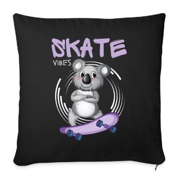Skate Vibes - Koala Skating - Throw Pillow Cover 17.5” x 17.5” - black - Front