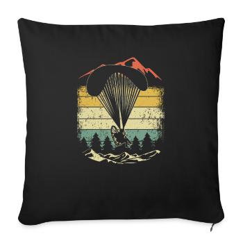 Retro Paraglider Parachuting Skydiving Paramotor - Throw Pillow Cover 17.5” x 17.5” - black - Front