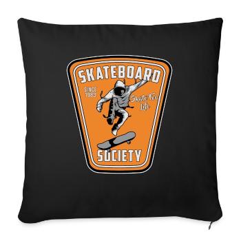 Skateboard Society Skater Skate Skating - Throw Pillow Cover 17.5” x 17.5” - black - Front