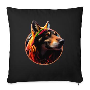 Rasta Wolf - Throw Pillow Cover 17.5” x 17.5” - black - Front